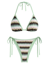 ZAFUL Women's Colorblock Stripes Triangle Halter Tied Cheeky Thong Bikini Set